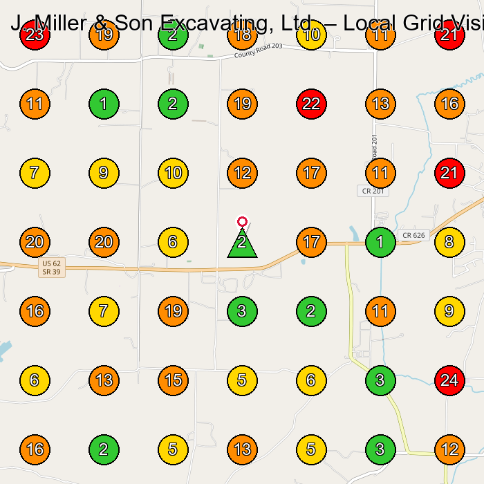 J. Miller & Son Excavating, Ltd. Excavating Contractor GeoGrid ranking map for Millersburg OH